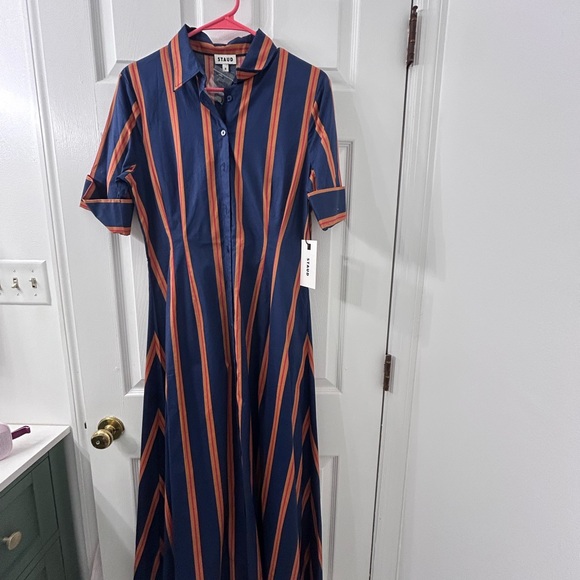 STAUD Navy and Red Striped Maxi Dress - Picture 2 of 3